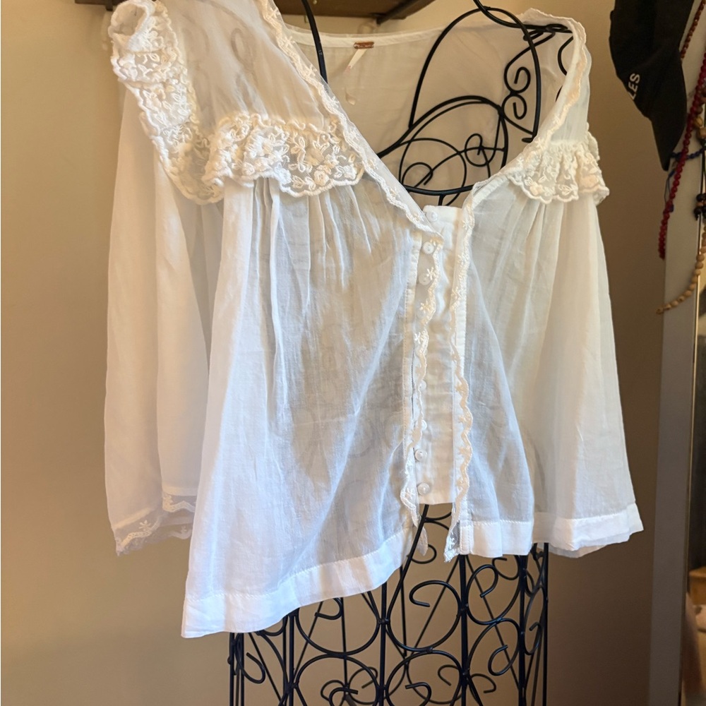 Free People White Ruffle Blouse